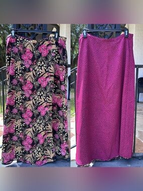 90s VintageEmma & James Magenta Bohemian Reversible Floral Polka Dot Maxi Skirt